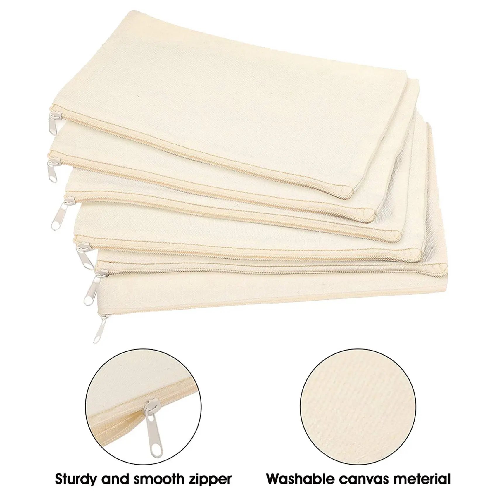 Exquisite-80 Pcs Canvas Pencil Pouch Zipper Makeup Bags Blank Craft DIY Bags Multipurpose Toiletry Stationary Storage Bags(Beige