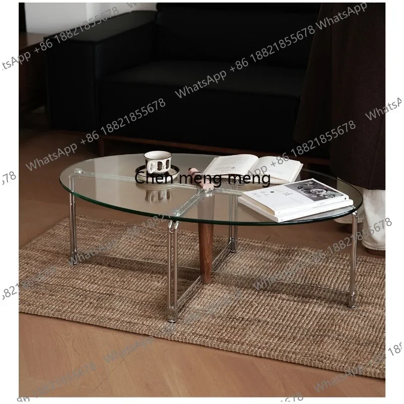 M178 Glass coffee table log wind stainless steel coffee table living room household small apartment light luxury tea table