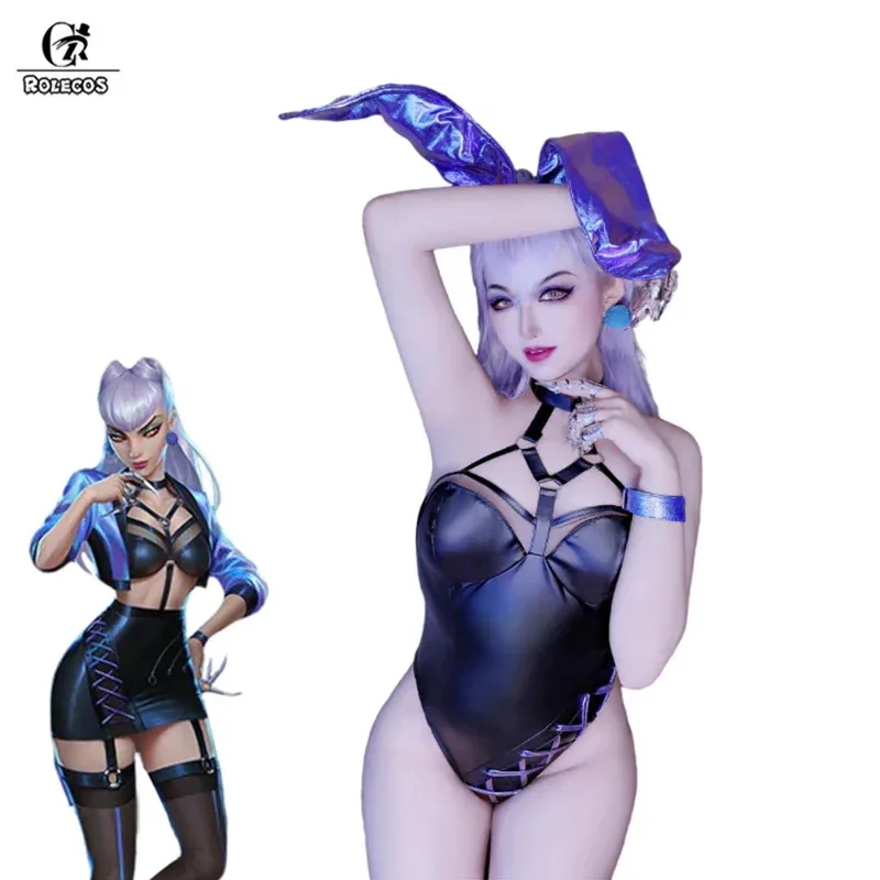 

ROLECOS KDA Evelynn Bunny Girl Costume KDA ALL OUT Costume Sexy Cosplay Costume for Women Bunny Suit Jumpsuit LOL Game