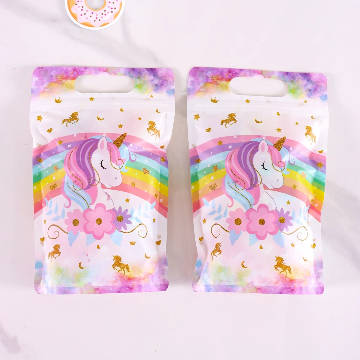 10/20 stücke Rosa Einhorn Stand Up Tasche Backen Cookies Geschenke Verpackung Kunststoff Tasche Für Kind Mädchen Geburtstag Hochzeit Einhorn party Decor – Detail 3
