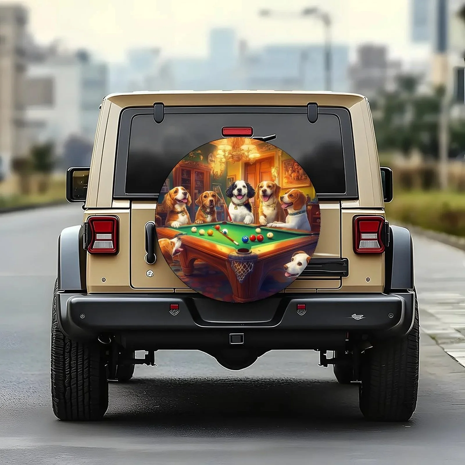 1 szt. Pokrowiec na koło w kształcie opony z motywem imprezy w basenie dla psa - Modny, uniwersalny pokrowiec ochronny na koła do większości samochodów, wytrzymały poliester