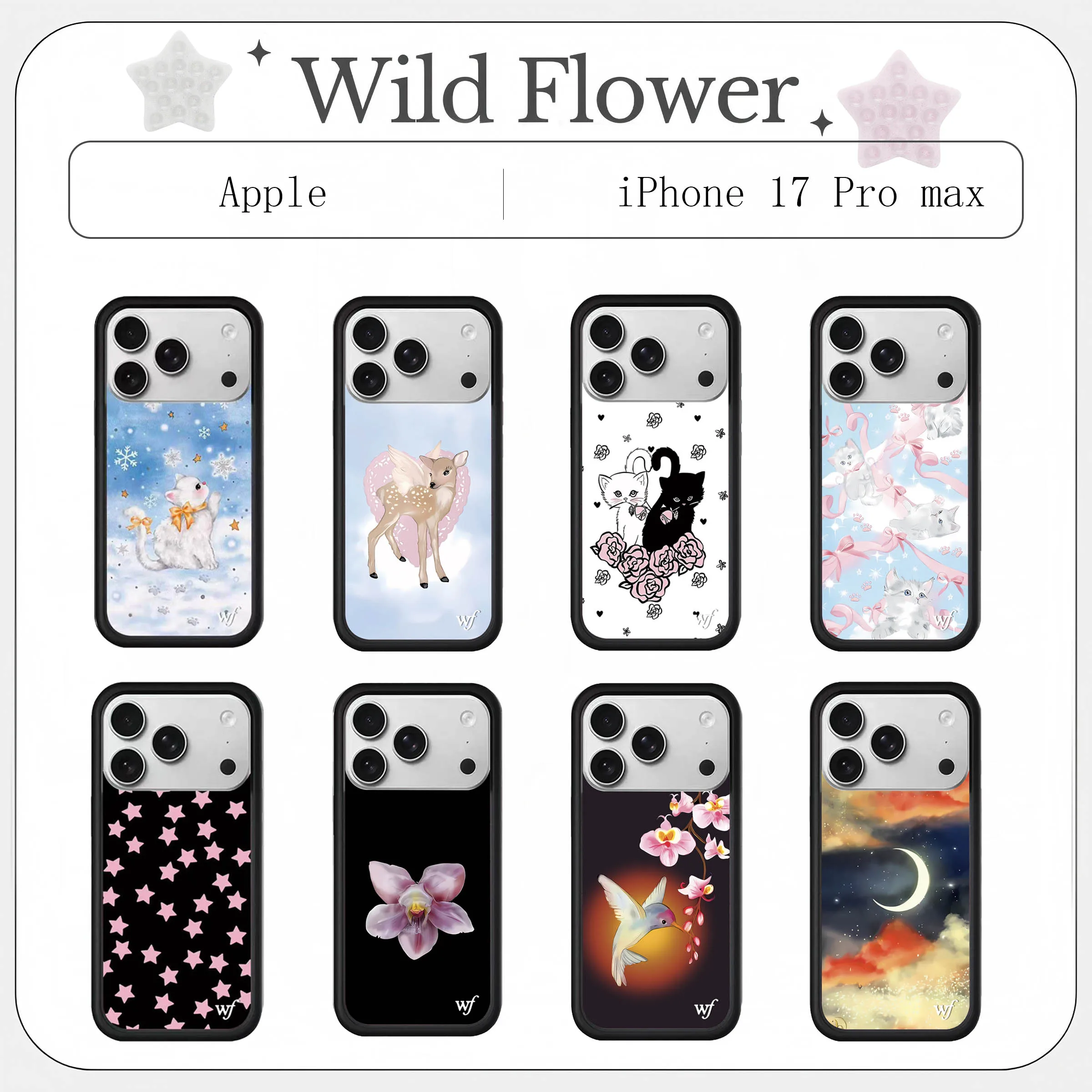 

Luxury Shockproof Wildflower Cat Case for iPhone 16 15 14 13 12 Pro Max Plus 17Air, Snow Series Cute Animals Romantic Soft Silic