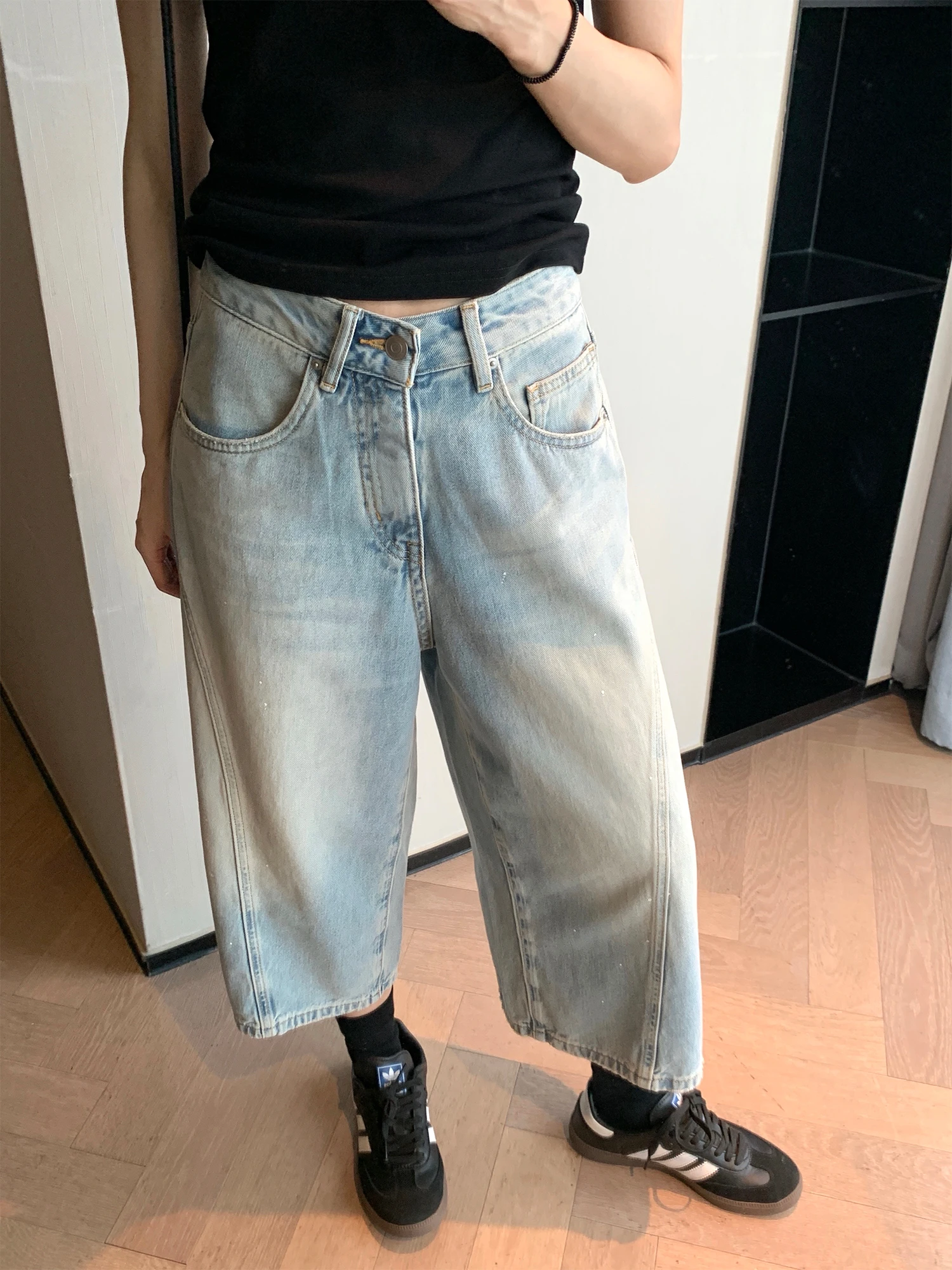 

Джинсы Awencoat Casual из выстиранного денима, женские, летние 2025, новые, с эффектом потертости, прямые, широкие, повседневные брюки свободного кроя из хлопка