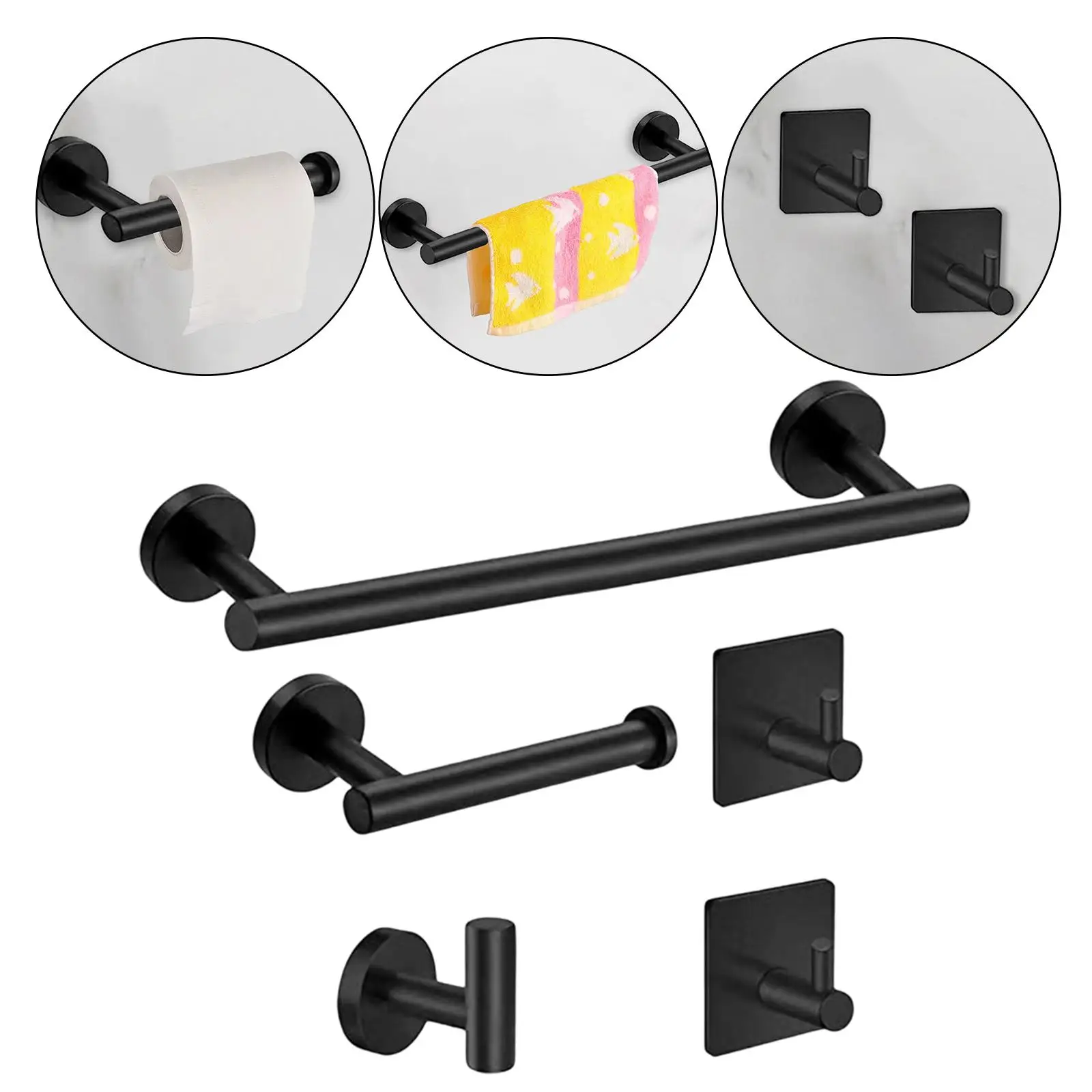 Bathroom Towel Holder Set Brushed Stainless Steel Bar Toilet Paper Rack Robe Hooks Modern Kit