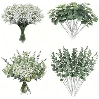 30pcs Artificial Baby's Breath Flowers Artificial Eucalyptus and Money Leaf Greenery Set DIY Christmas Bouquet Suitable Wedding