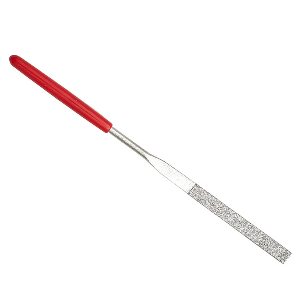 Red File Needle File Non-slip Diamond Hand Tool Plastic Handle Tool 140mm 2pcs 0.12*5.51