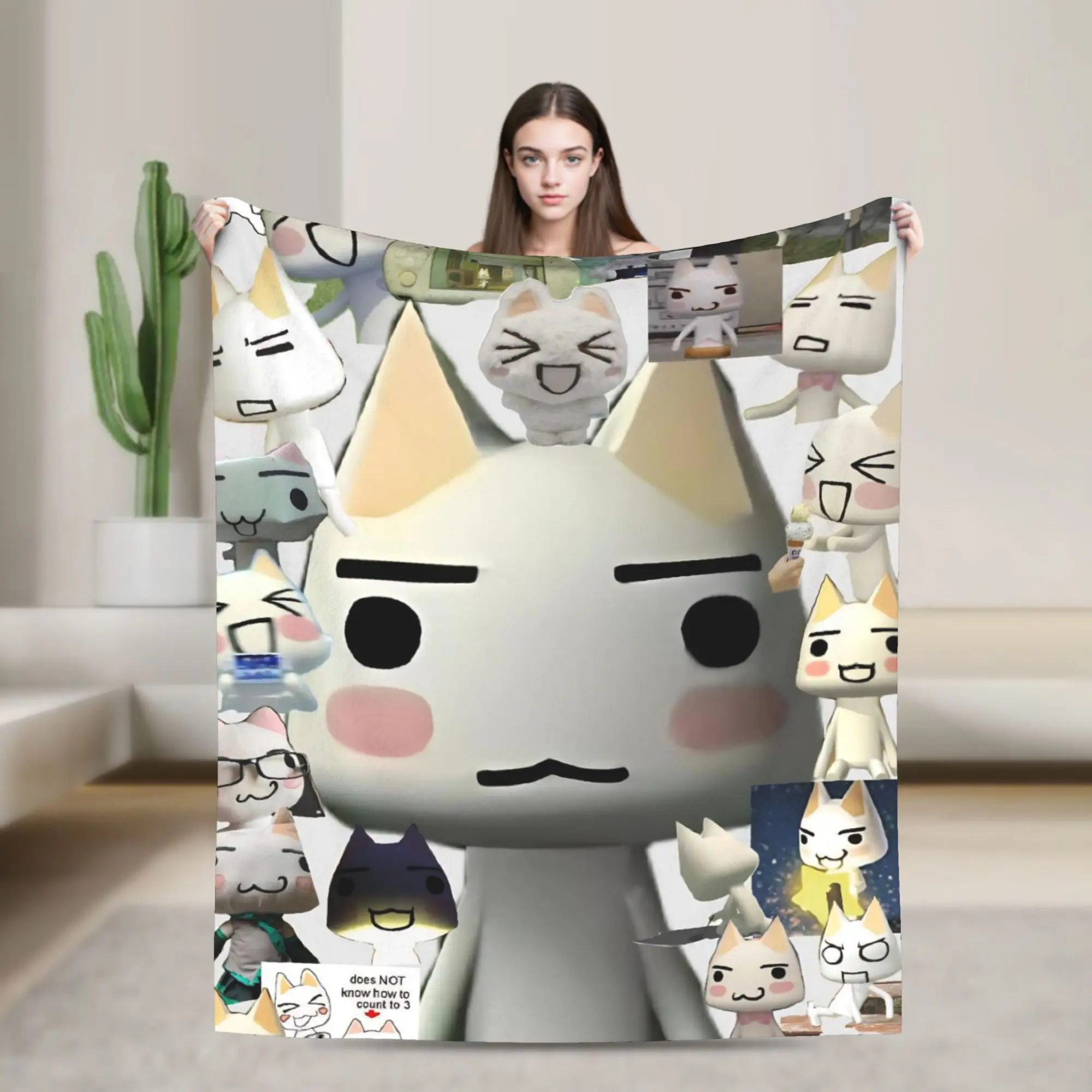 Toro Inoue Cat Knitted Blanket Cute Cartoon Fuzzy Throw Blankets Bed Sofa Decoration Soft Warm Bedspreads,