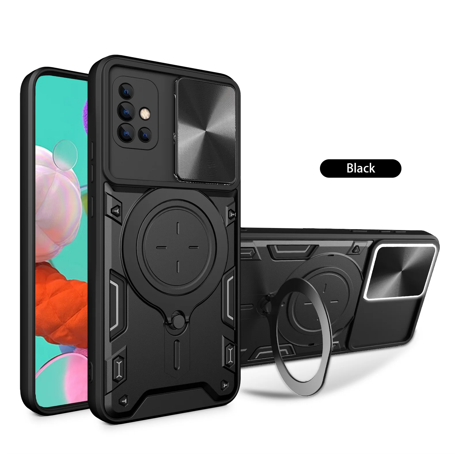 For Samsung Galaxy A51 4G Phone Case Heavy Duty Rugged Armor Magnetic Bracket CaseSlide Camera Protection Cover
