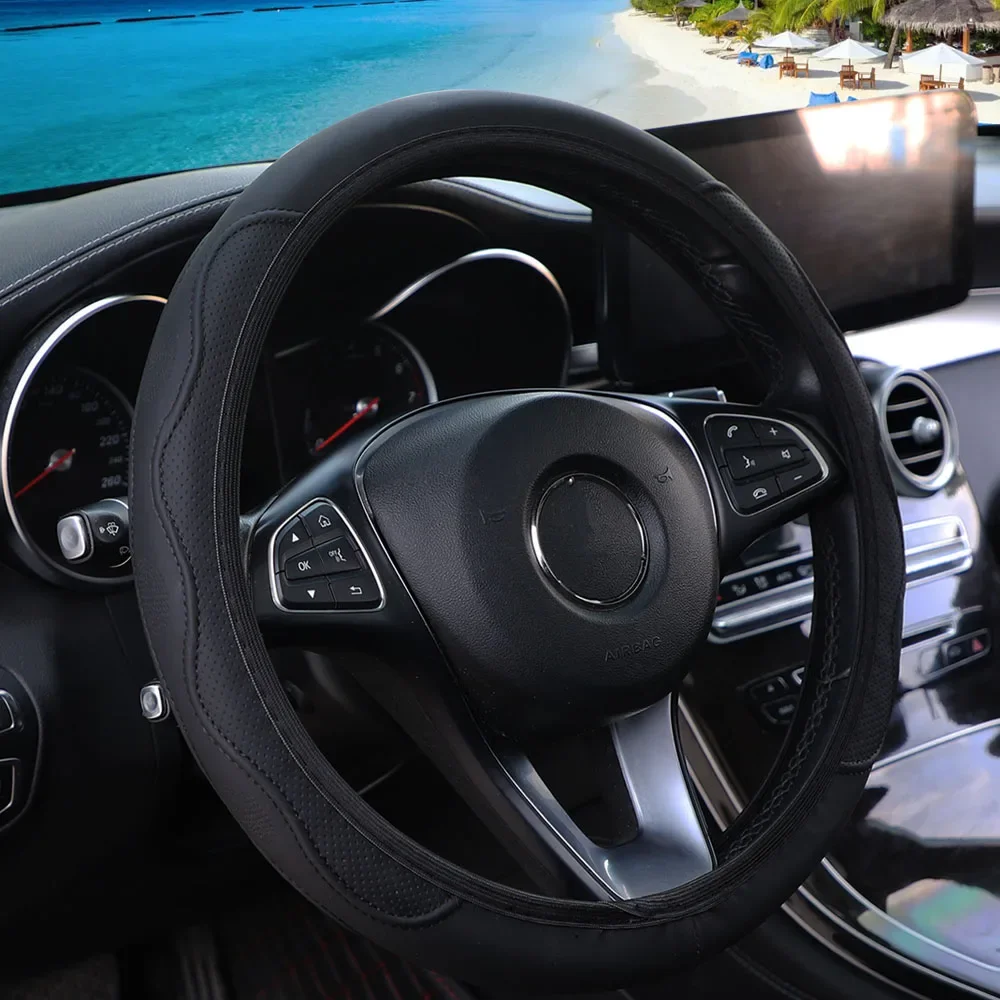 Car frameless steering wheel cover PU leather 3D embossed hand press, suitable for car interior