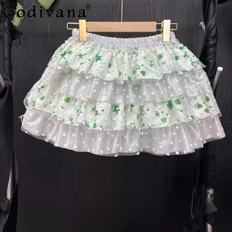 Gonna stile principessa Kawaii Lolita per ragazze Gonna giapponese dolce e carina con volant per torta Gonna da donna punk Y2k con stampa fiocco