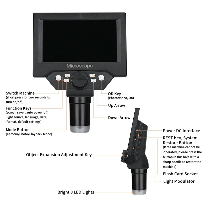 5.5 Inch LCD Digital Microscope 1000X 1080P Coin Microscope Magnifier with Stand Microscope For Electronics Repair Soldering