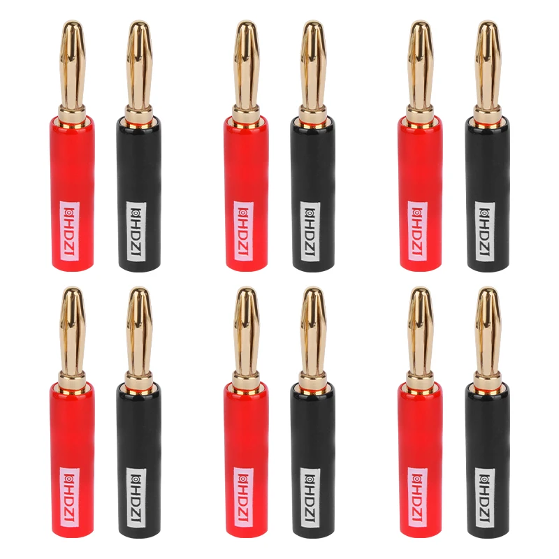 HHDZI Solder-Free 4mm Six-Lobe Banana Plug,24K Gold-Plated Phosphor Copper,Soft Rubber Shell for HiFi Amplifier Speaker Audio Eq