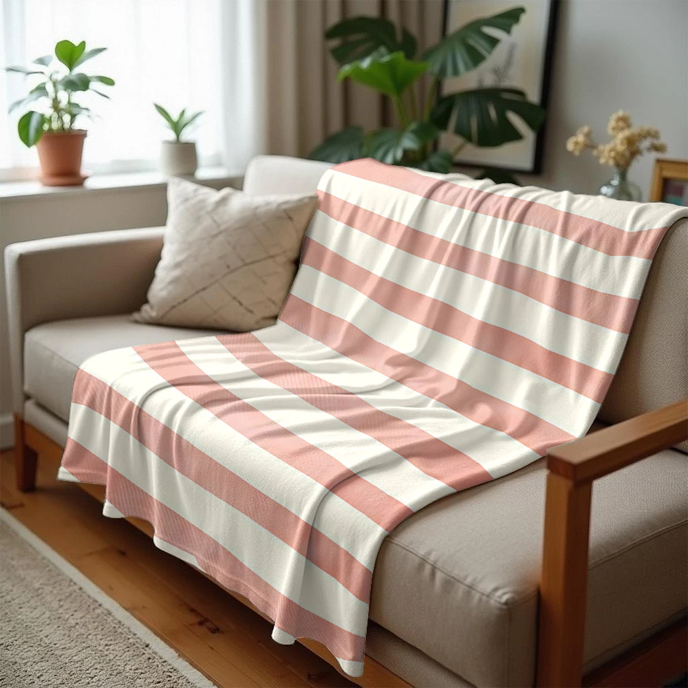 Blush Texture Stripe Lightweight Microfiber Soft Christmas Fleece Blanket Warm Cozy Throw for Bed Sofa Office Travel All Season