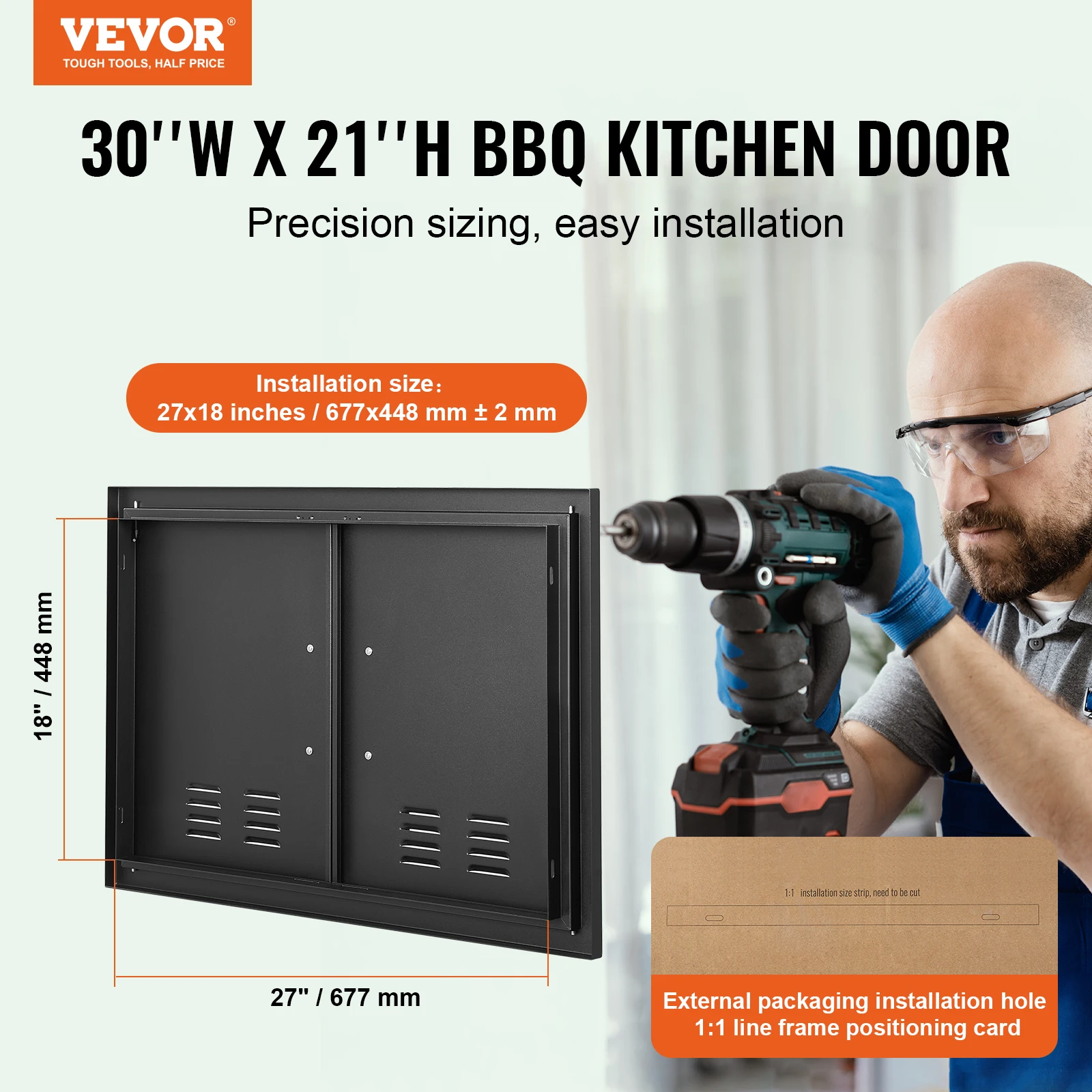 VEVOR BBQ Access Door Double Outdoor Kitchen Door Wall Vertical Door with Handles and Ventss for BBQ Island Grilling Station 