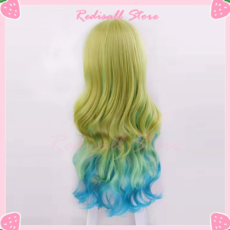 Quetzalcoatl Lucoa Cosplay Wig Long Curly Wavy Hair Gradient Green Blue Free Wig Cap