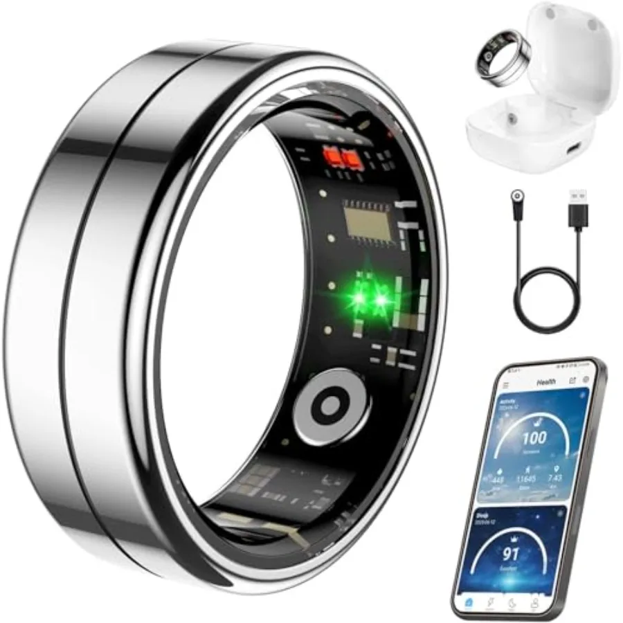 

Умное кольцо для здоровья для женщин и мужчин с мониторингом сердечного ритма, уровня кислорода в крови, ВСР, уровня стресса, сна, шагомером, без подписки на платную подписку, IP-защита.