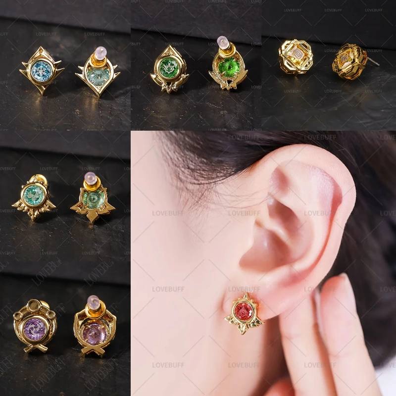 Hot Fashion Game Impact 5 Country 7 Element Earrings Romantic Crystal Stud Earrings Statement Geometric Earrings Jewelry Gift