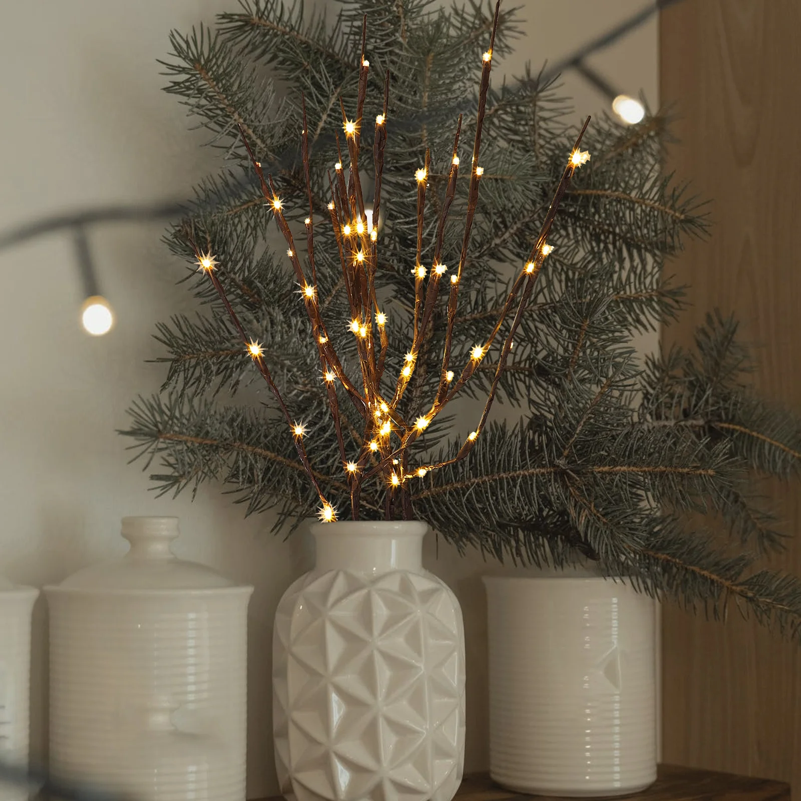 

3 pcs Simulation Branch Led Lights Bendable Warm Light Decorative Night Lamp For Bedroom Kids Room Tabletop Powered