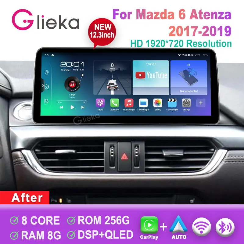 

12.3 inch Car Radio Multimedia For Mazda 6 Atenza 2017 2018 2019 Player Navigation GPS Wireless Carplay Android 13 Head Unit