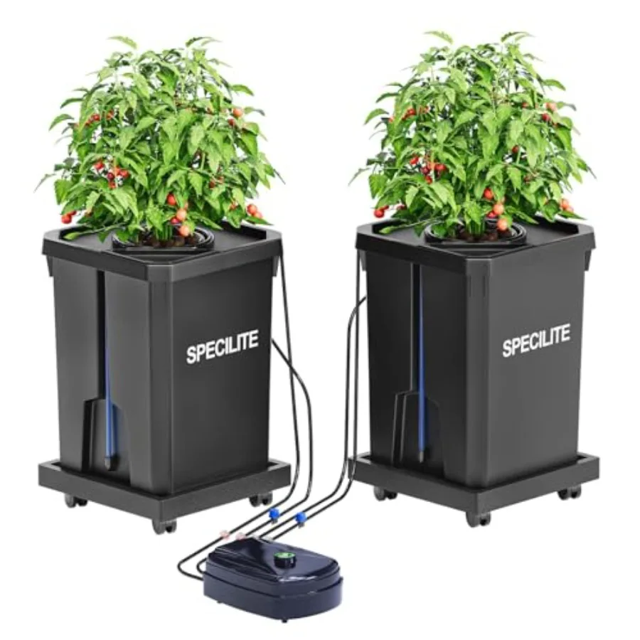 

Hydroponics Grow System 7 Gallon 2 Buckets Deep Water Culture Recirculating Drip Garden with Plant Stand Wheels Air Pump Ai
