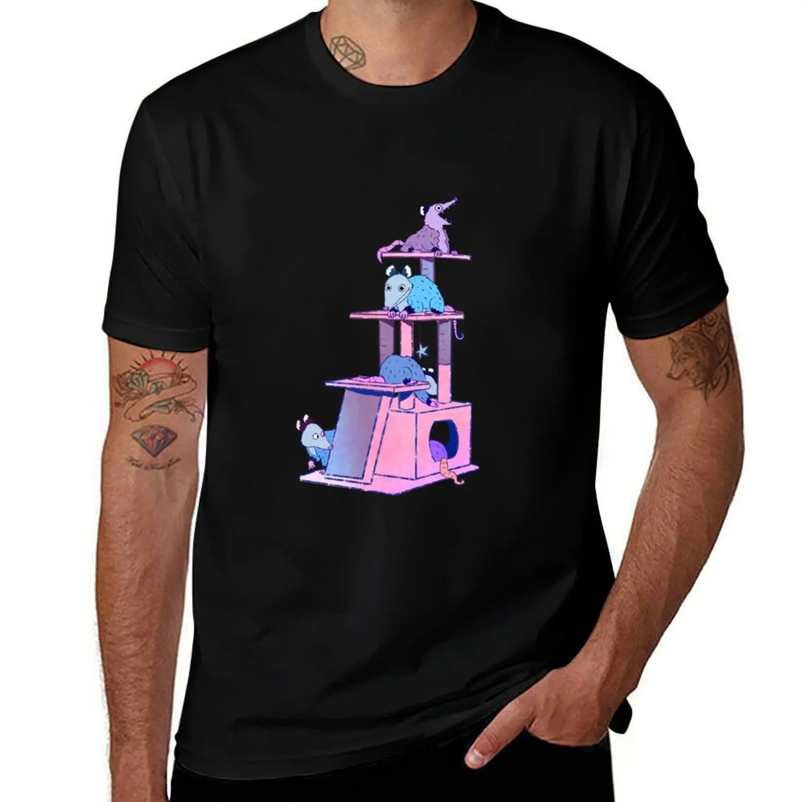 Opossum Cat Tower T-Shirt cotton t shirts high quality T-Shirt