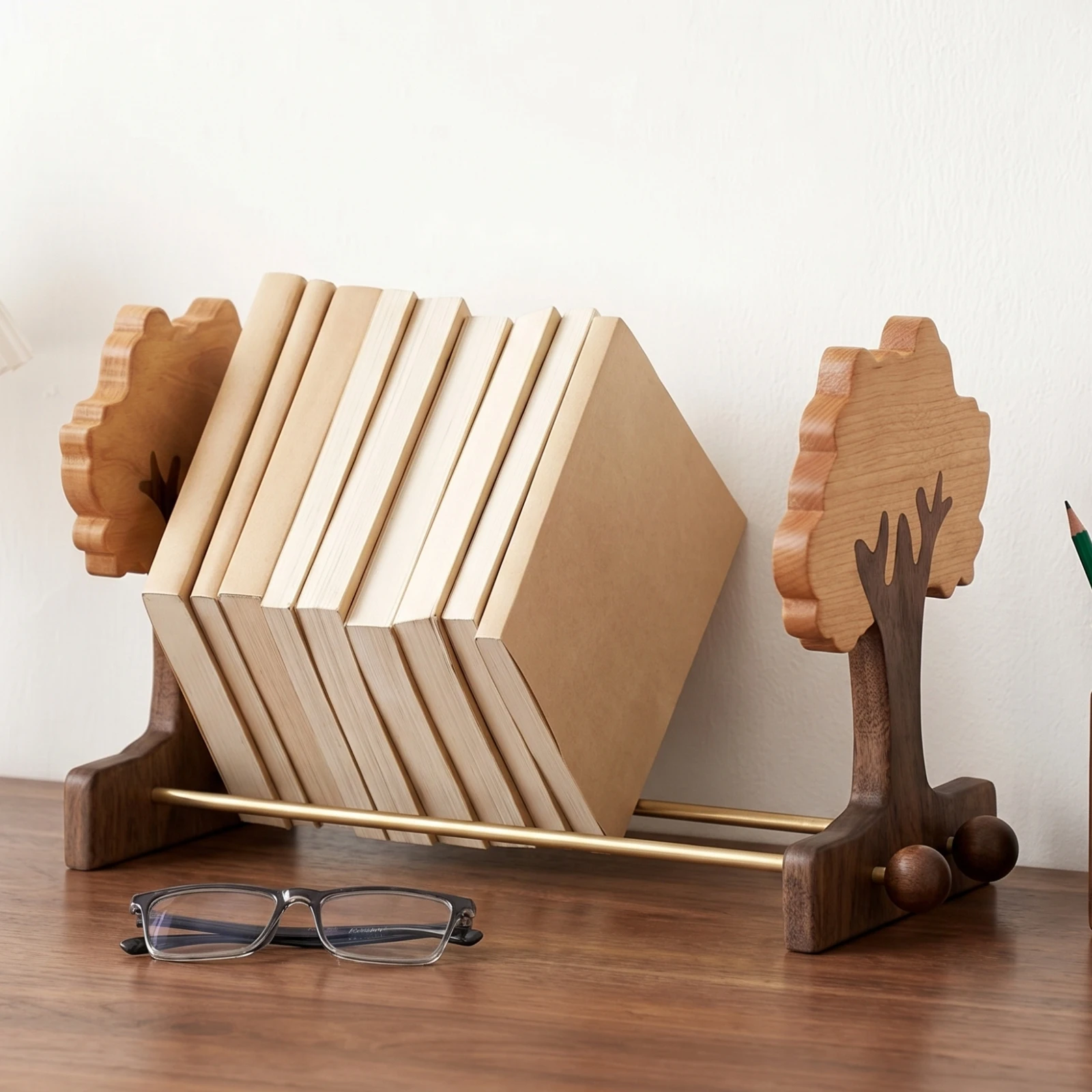 Desktop Book Stand Decorative Wooden Book Stand Organizer Open-Frame Sturdy for Students, Desk, Study