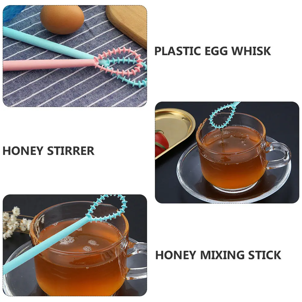 4Pcs High Grade Plastic Honey Stirrer Sticks Moderate Length Comfort Grip Mixing Rods for Syrup Melted Chocolate Fresh Cream Egg