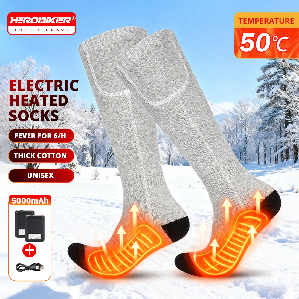 

HEROBIKER Heating Socks 5000mAh Rechargeable Battery Winter Skiing Electric Heated Socks Outdoor Sports Heated Ski Socks Men