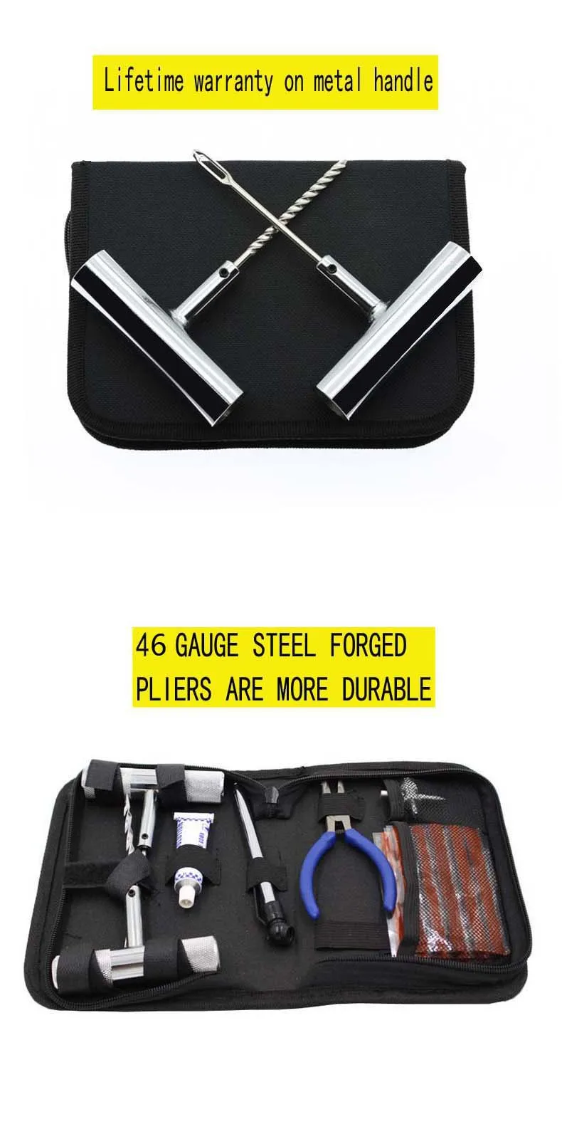 Universelles Autoreifen-Reparaturset 24/46/62-teilig, Reifenpannen-Reparaturwerkzeug-Set für Auto, Fahrrad, Motorrad, Garage, Mechaniker – Detail 8