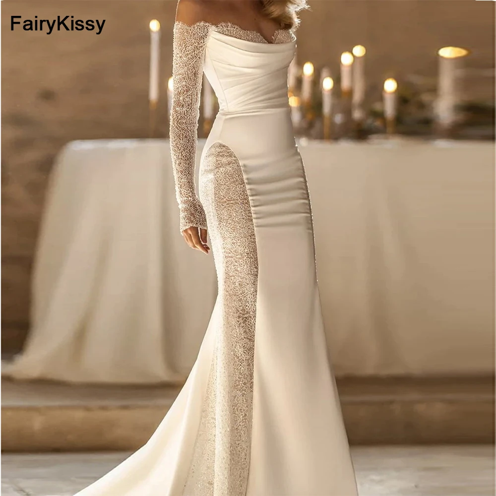 

FairyKissy Off Shoulder Long Sleeve Illusion Sweetheart Neck Sexy Gowns Backless Mermaid Dress Wedding Dress vestidos de novia