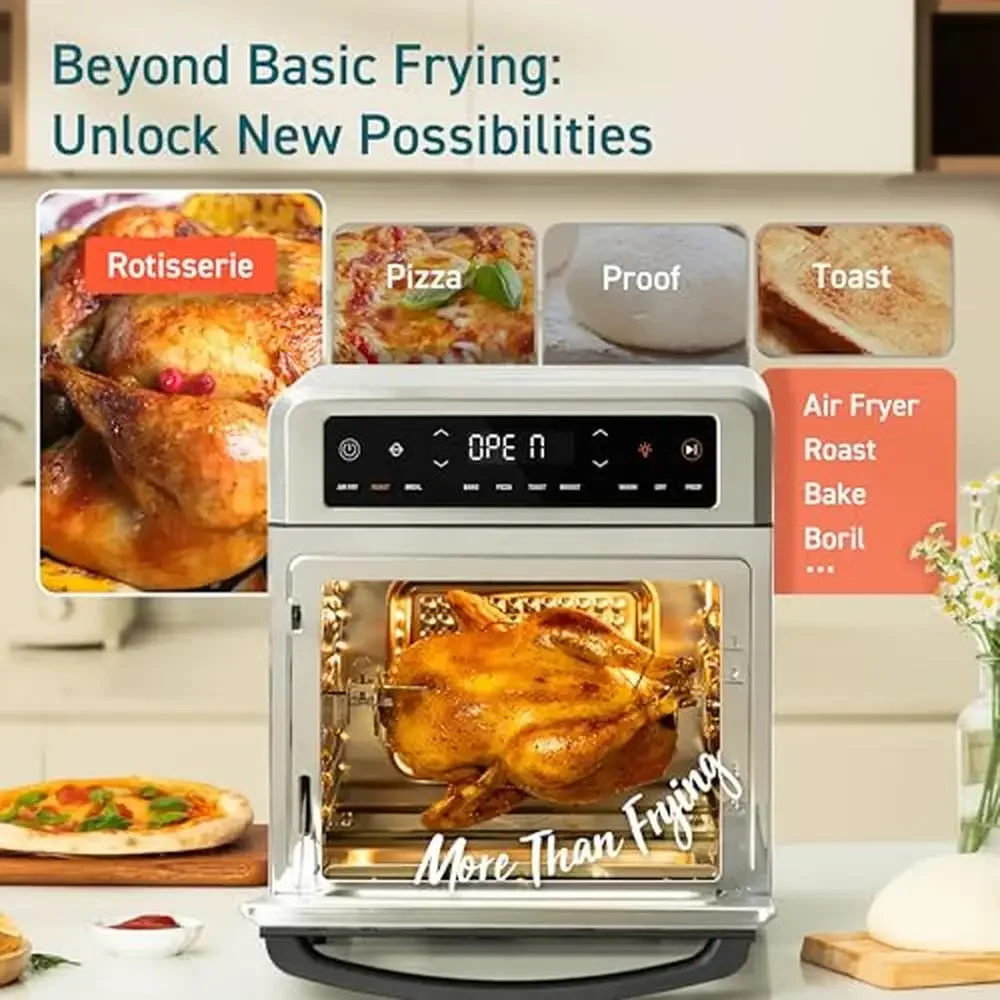 11-in-1 Air Fryer Oven 13Qt Rotisserie Combo Toast Bake Roast Reheat Functions Large Capacity Dual Zone Control Accessories