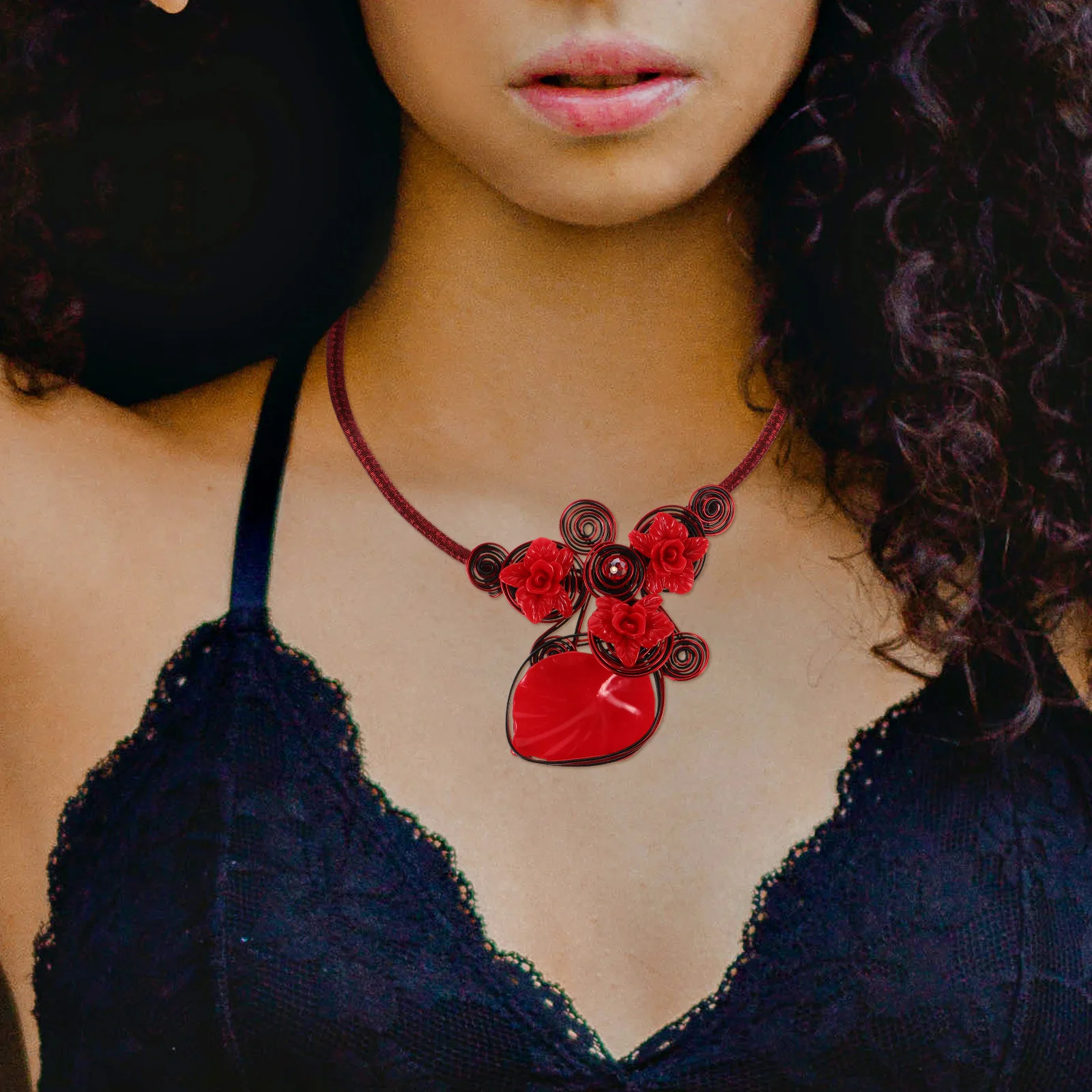 

1 Set Necklace Earrings Set Handmade Resin Flower Aluminum Wire African Chunky Bib Collar Jewelry For Women Costume Jewelry