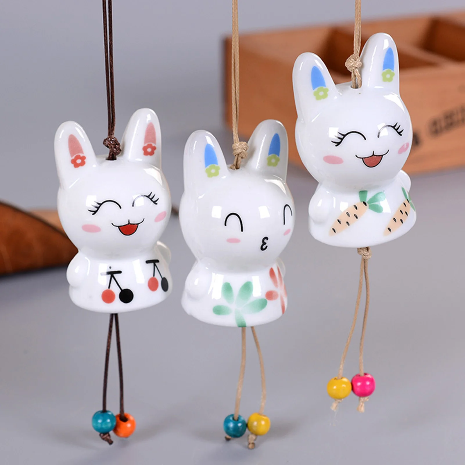 Cute Rabbit Ceramic Wind Chimes Cozy Atmosphere Rabbit Shaped Wind Chimes For Indoor Outdoor Garden Swing Courtyard Decorations