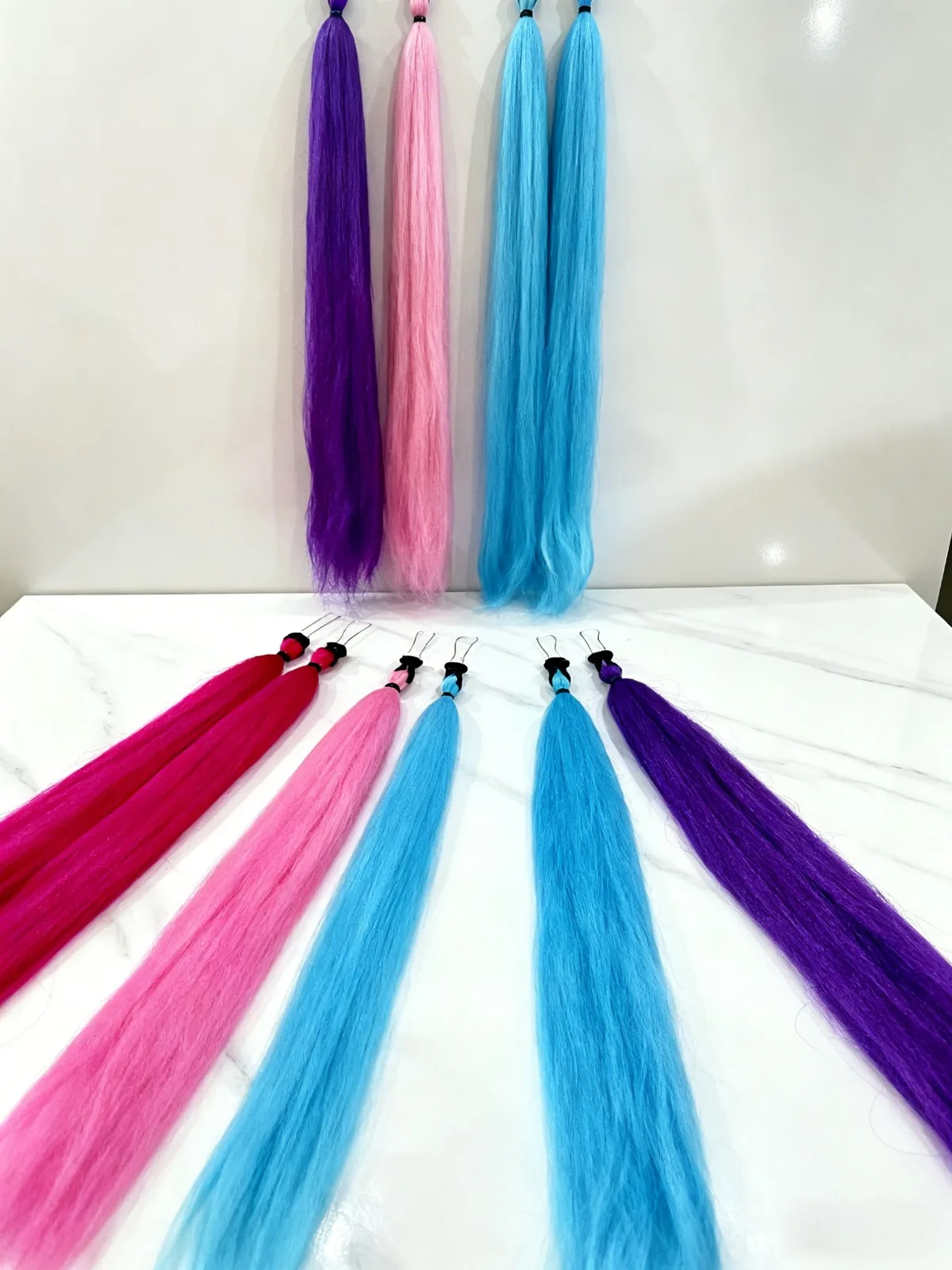 الاصطناعية الملونة ذيل حصان تمديد 2 قطعة طويلة مستقيمة DIY مضفر ذيل حصان هيربيسي مع شريط مطاطي النساء إكسسوارات الشعر