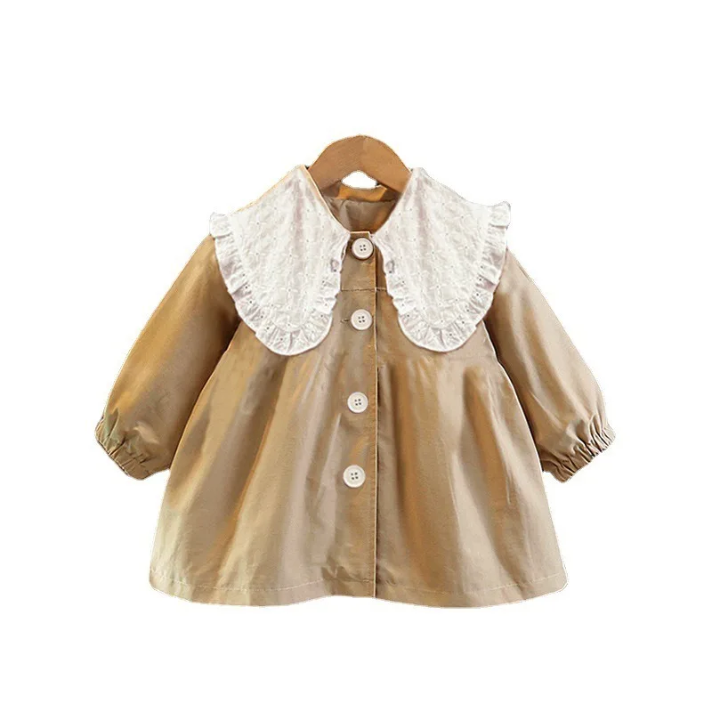 Spring and Autumn 2024 New Korean Version of Children Cute Safe and Comfortable Foreign Style Doll Collar Waist Trench Coat