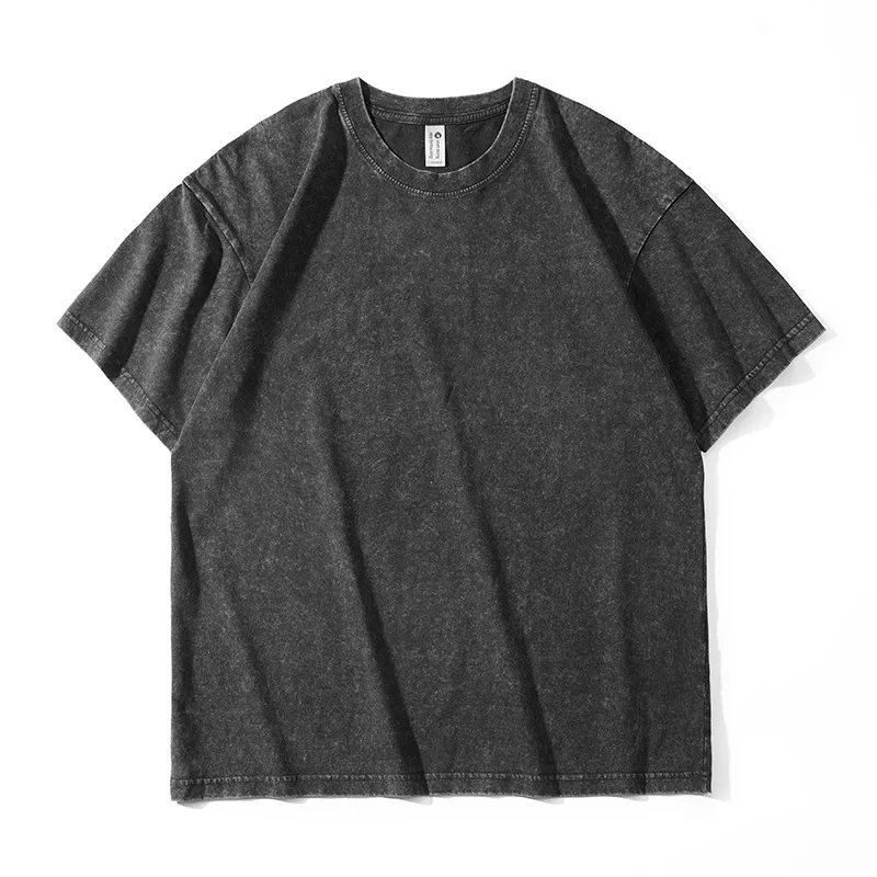 

Heavyweight Cotton Acid Wash T-Shirt for Men & Women, Oversized Crew Neck Vintage Stone Washed Tee for Summer Streetwear