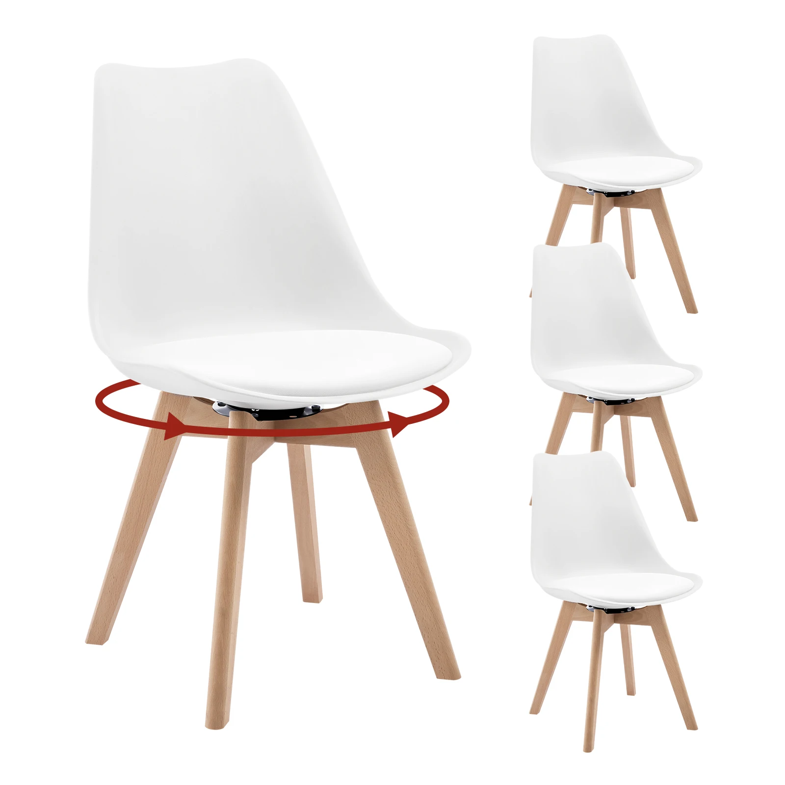 WOLTU 4 stks/set Draaibare Eetkamerstoelen Gestoffeerde Stoelen Massief Hout Kunstleer Eetkamerstoelen voor Keuken Woonkamer