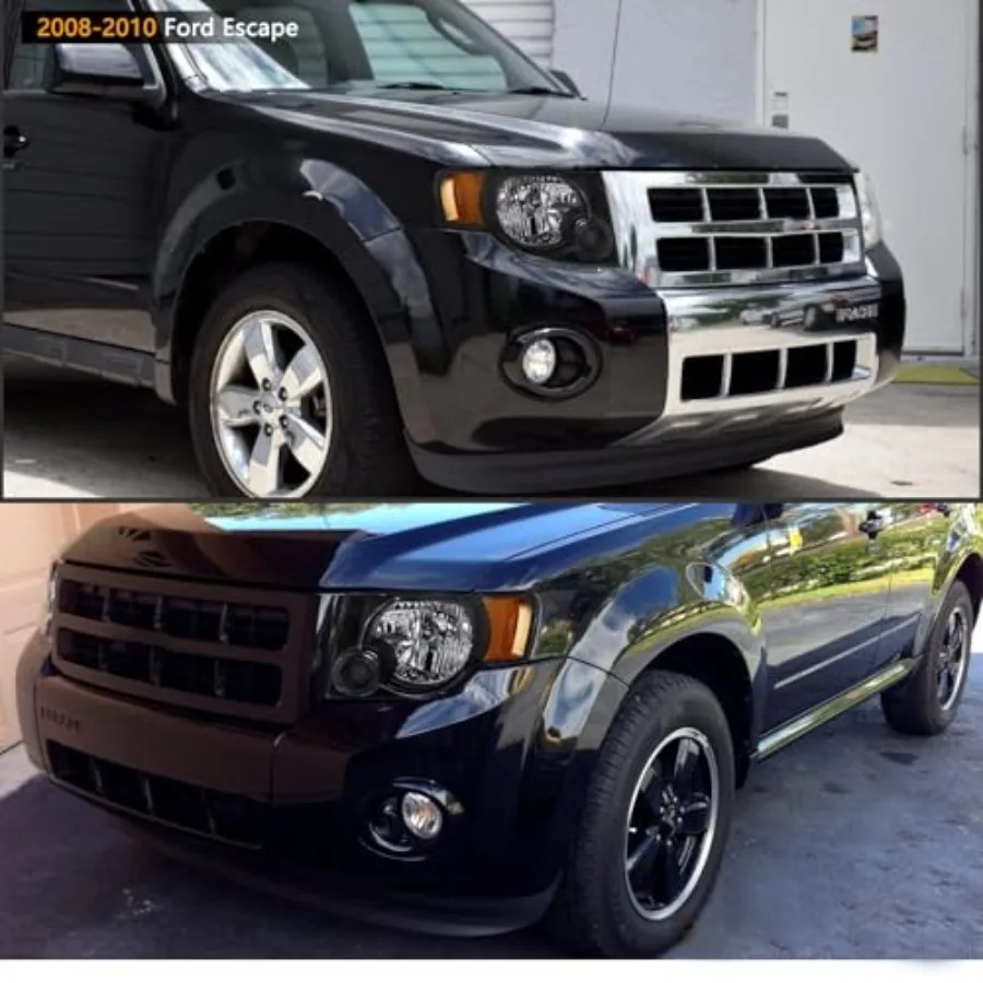 مجموعة المصابيح الأمامية للمصابيح الأمامية لـ 20082012 Escape Driver وجانب الركاب مع غطاء أسود وعلامات جانبية كهرمانية معززة #2