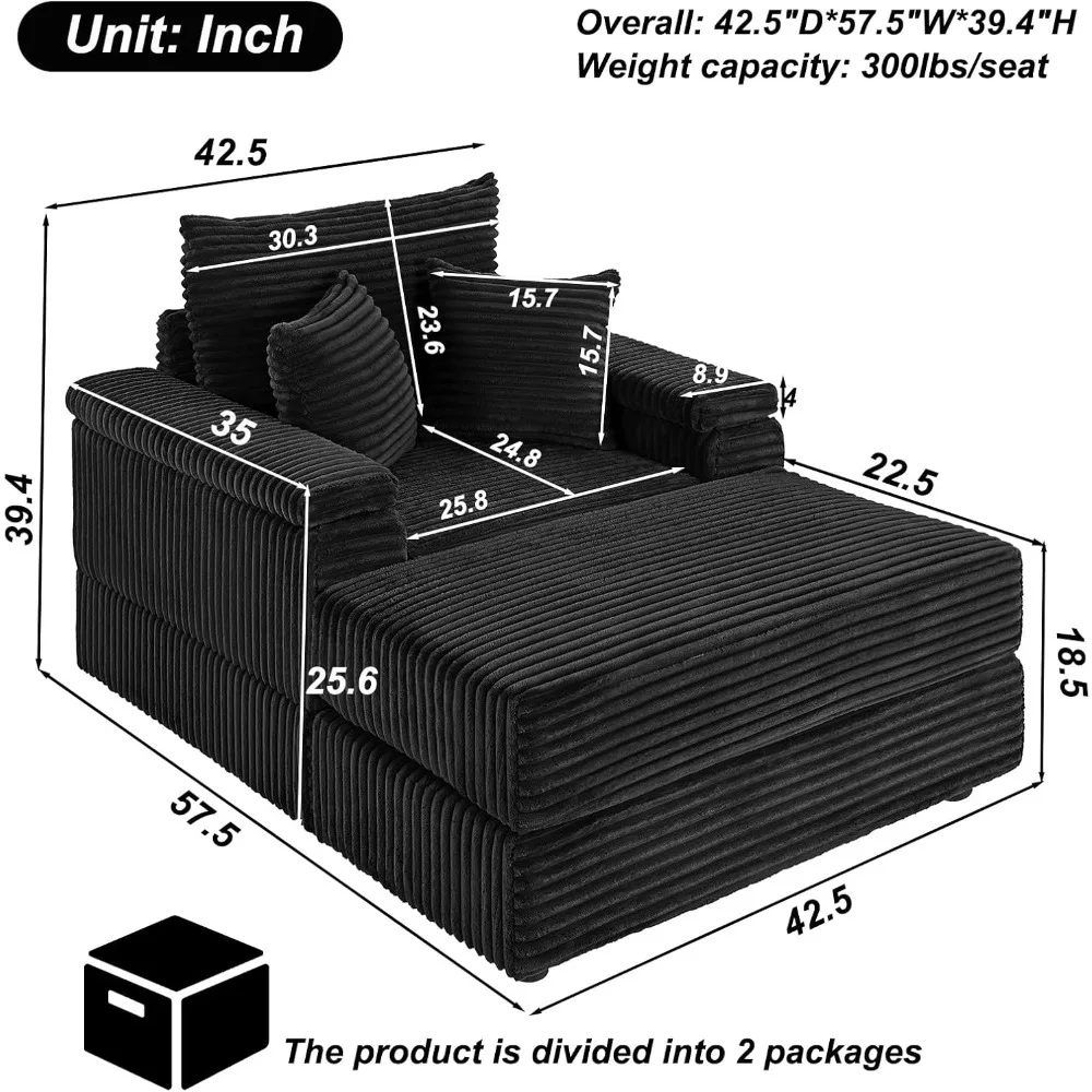 Chaise Lounge Chair Indoor with Ottoman, Reclining Chair Sofa, Comfy Recliner Sleeper Chairs Upholstered Corduroy Couch, Sofa
