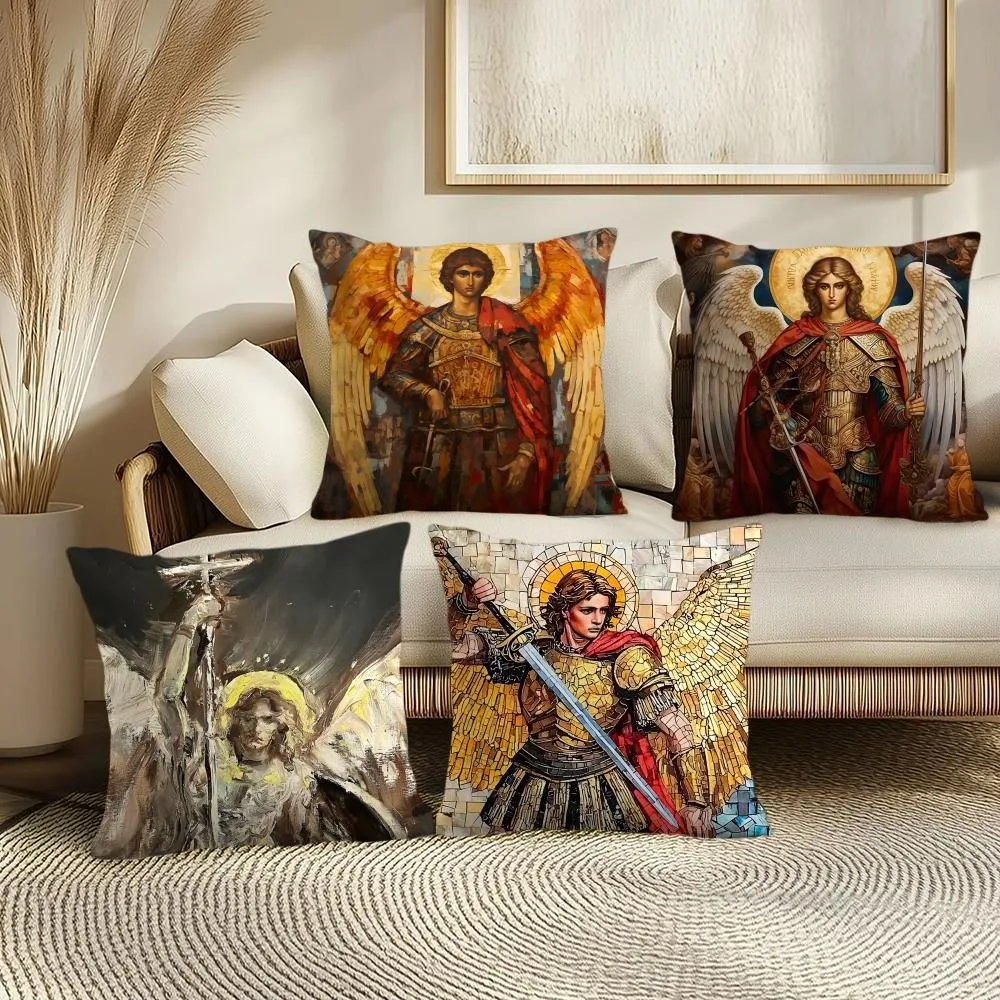1Pc Archangel St Michael Pattern Throw Pillow, Double-Sided Printing Design, Soft Plush Cushion with Insert, Perfect Gift