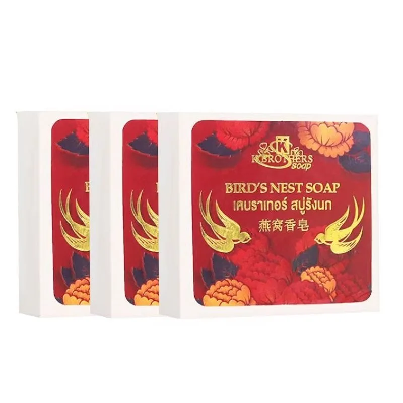 3PCS Thailand K BROTHERS Bird's Nest Soap - 3-in-1 Facial Cleanser & Makeup Remover & Body Bath, Nourishing Handmade Bar, 60g
