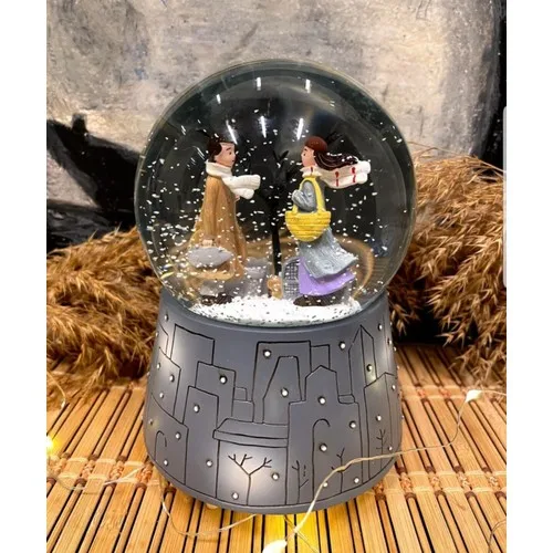 

Evrenos Design Tohana Snow Tanesi Inkjet Happy Lovers Winter Tale Snow Globe Music Box Middle Size Luminous Musical Gift