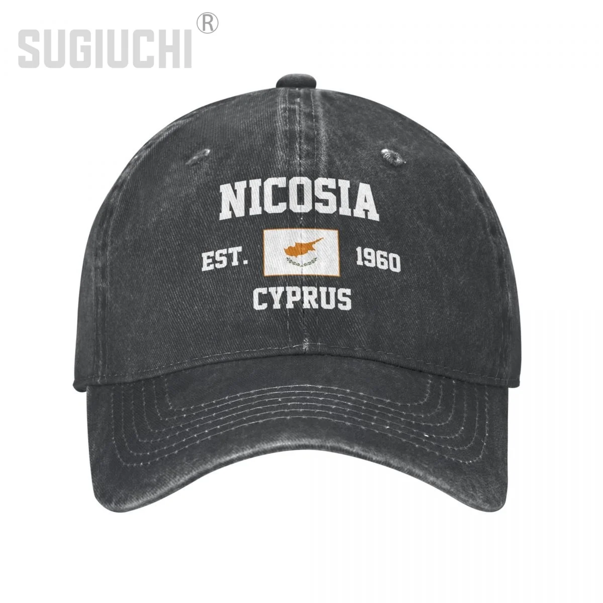 Flag of Cyprus EST.1960 Nicosia Unisex Adult Charcoal Washed Denim Baseball Cap Men Vintage Cotton Dad Patriotic Trucker Hat