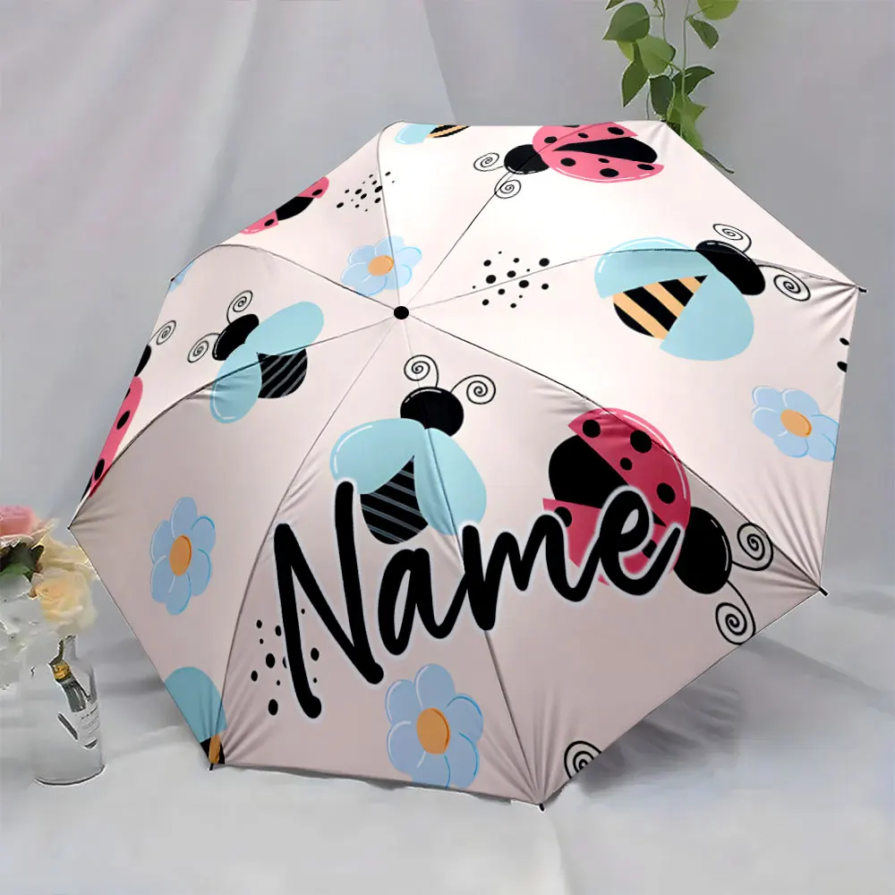 Custom Name Umbrella Colorful Insect Patterned Umbrella for Kids Print 8 Iron Ribs Folding Umbrella Auto-Open Fashion Sunshade