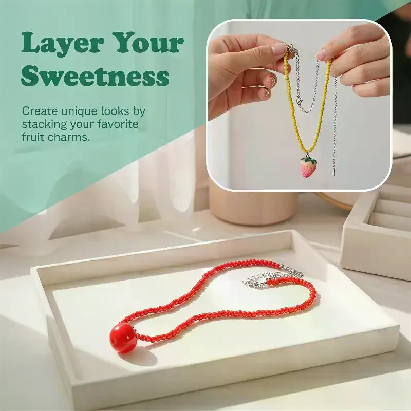 Hypoallergenic Candy Color Heart Pendant Necklace Blue Green Contrast Glass Beaded for Sensitive Skin