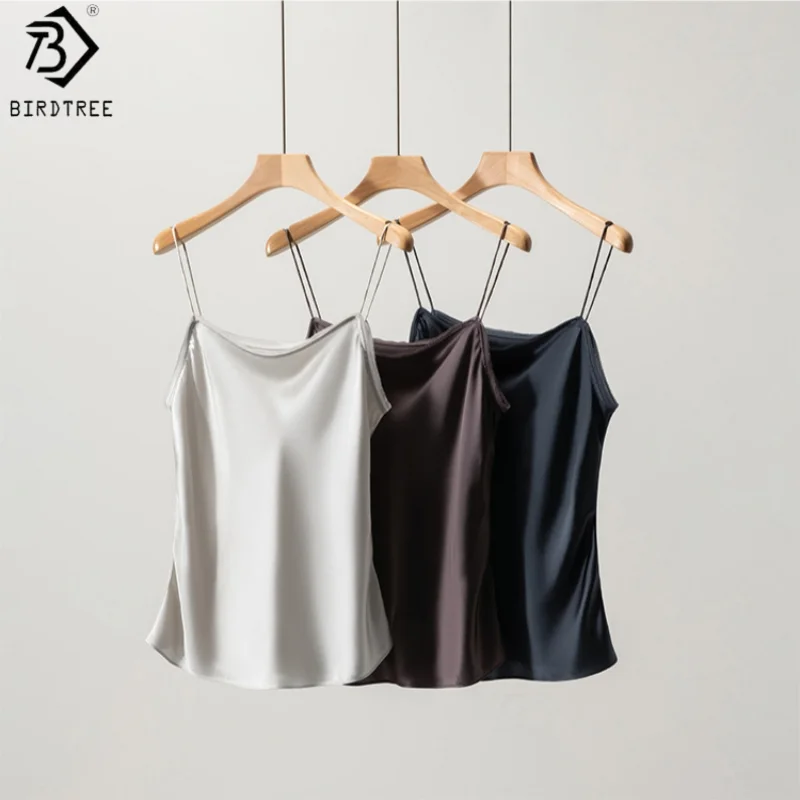 

Birdtree,93% Real Silk 7% Spandex Tank Tops,Sleeveless Basics Sling Vest,Women's Stretch Satin Tops,2026 Spring New T61533JF