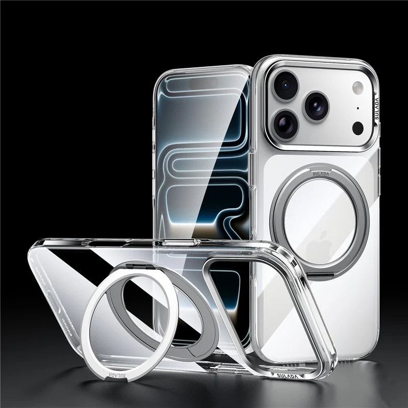 

Rotating Magnetic Ring Bracket Transparent Hard Case For iPhone 17Pro 16 16Pro 17 Pro Max For Magsafe Anti-yellowing Back Cover