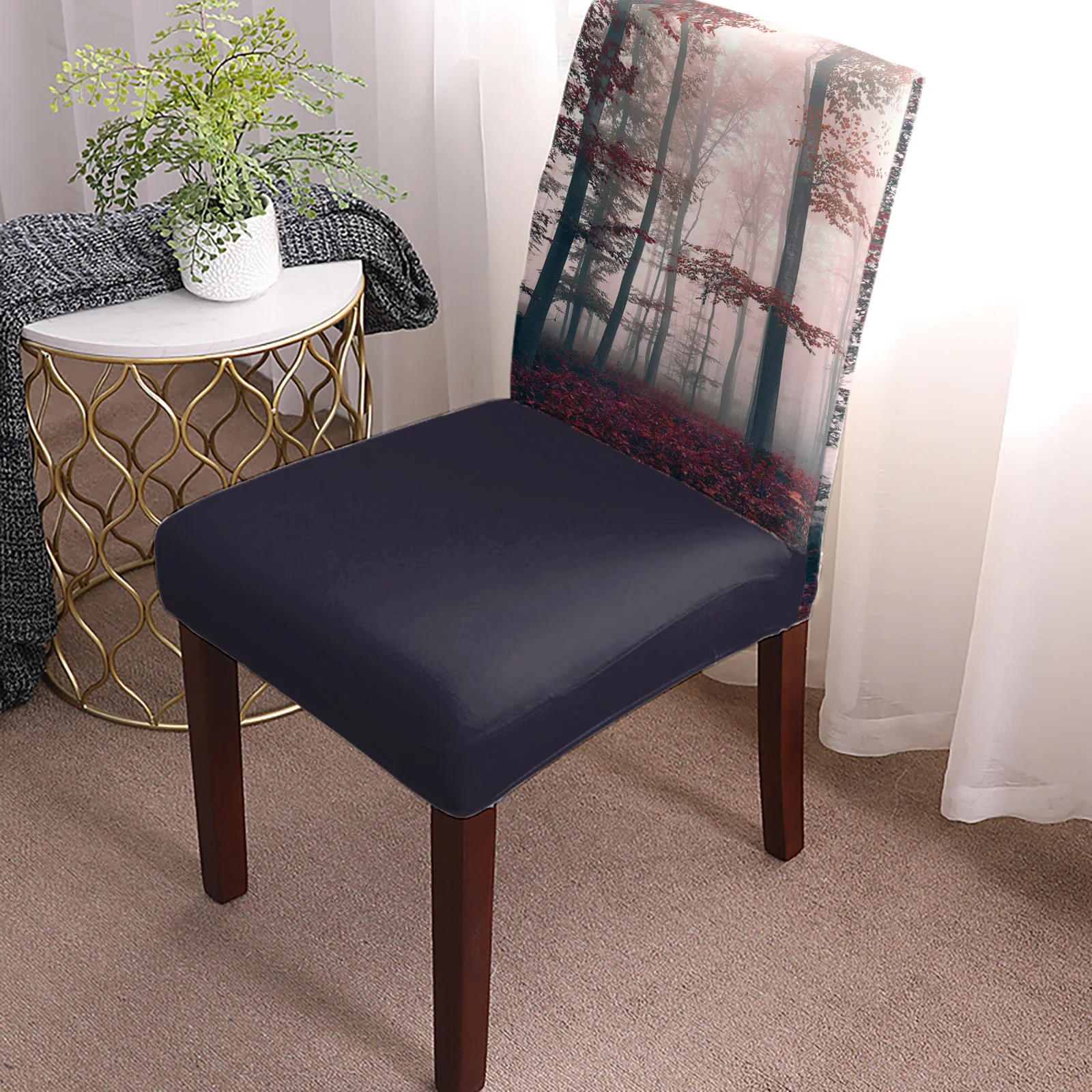 Autumn Woods Mysterious Fog Dining Chair Covers Spandex Stretch Seat Cover for Wedding Kitchen Banquet Party Seat Case