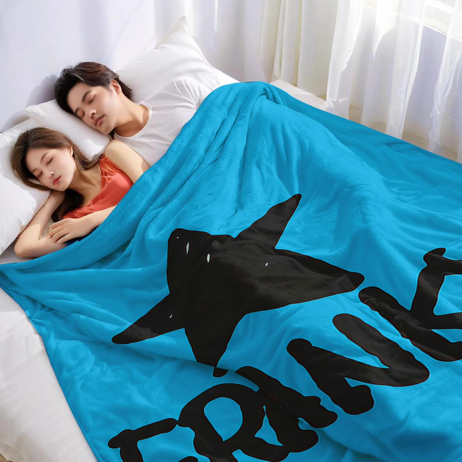 Blue Star Franky Halloween Flannel Fleece Blanket Fluffy Warm Cozy Throw for Sofa Bedroom Home Holiday Decoration Gift