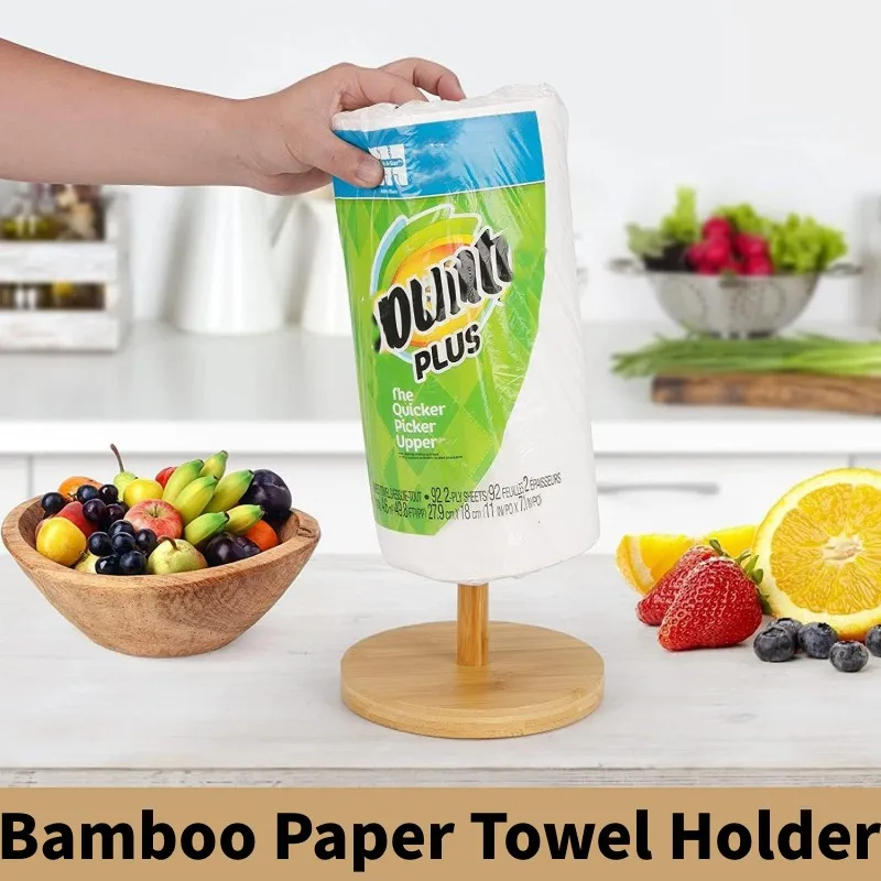 Kitchen Wooden Roll Paper Towel Holder Countertop Free-Standing Disposable Paper Pot Bathroom Toilet Storage Accessories